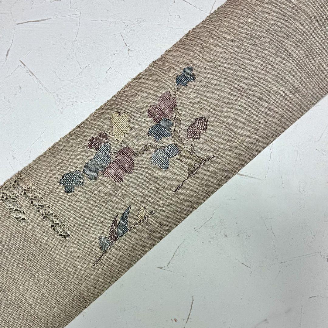 名古屋帯 紬 つむぎ 花柄 紺色 NO-893 名古屋帯 江戸紅型 紅型染 和染紅型 浜紬 浜つむぎ 網織紬 正絹