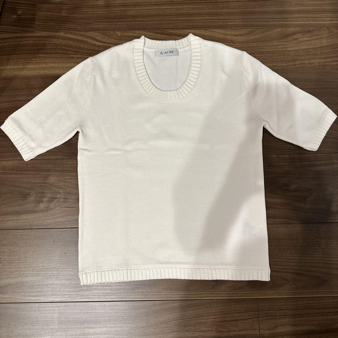 L'AUBE BLANC／Crew neck Knit pullover 白