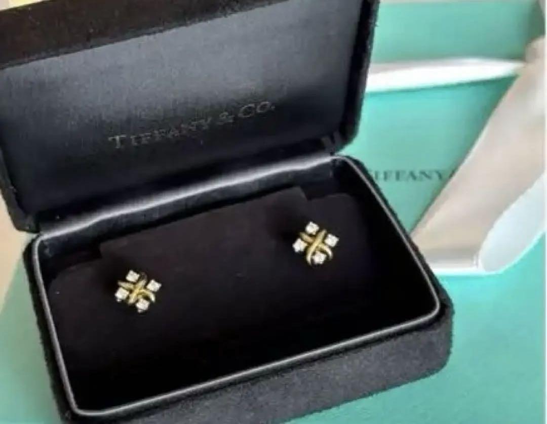 ほぼ未使用 Tiffany リン ピアス K18YG/Pt95 シュランバージェ