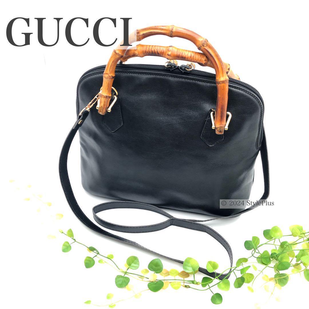 GUCCI グッチ バンブー ハンドバッグ レザー 2Way ブラック 黒