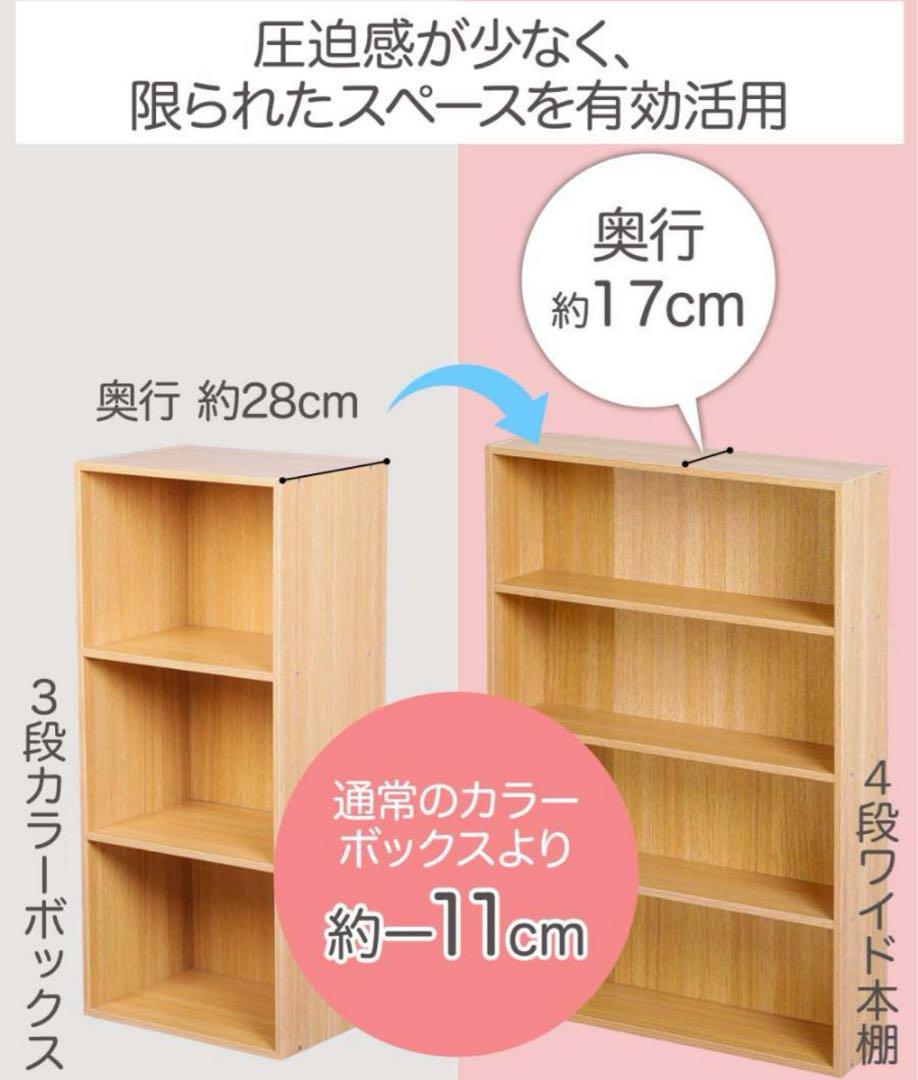 薄型カラーボックス 4段 幅広 幅60cm 3個セット（ホワイト）白 ワイド 薄型カラーボックス 4段 幅広 幅60cm 3個セット（ホワイト）白