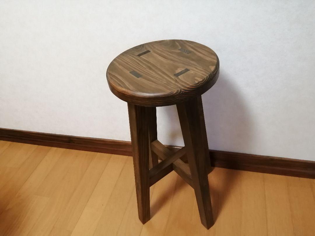 【ほぞ組】木製スツール　高さ52cm　丸椅子　stool 　猫犬