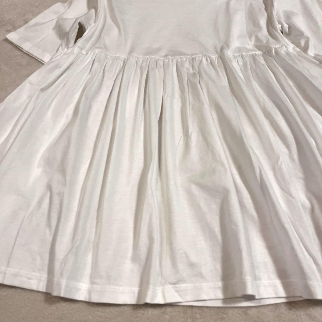 【美品】yori ヨリ　ボヘミアンギャザーカットソー　フリル　ホワイト 美品✨ yori ヨリ フレアギャザーカットソー ホワイト ペプラム
