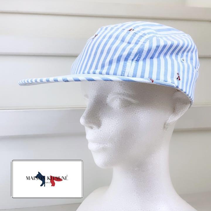 正規品 【MAISON KITSUNE】ストライプ キャップ ヒッコリー