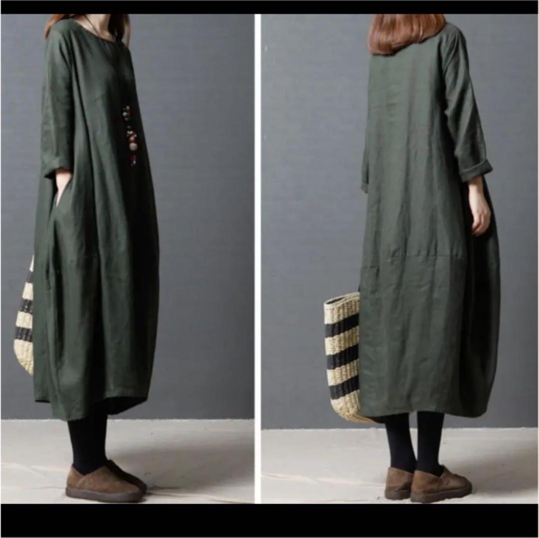 残りわずか 新品 マキシバルーンワンピース モスグリーン Mサイズ 秋服 メルカリ