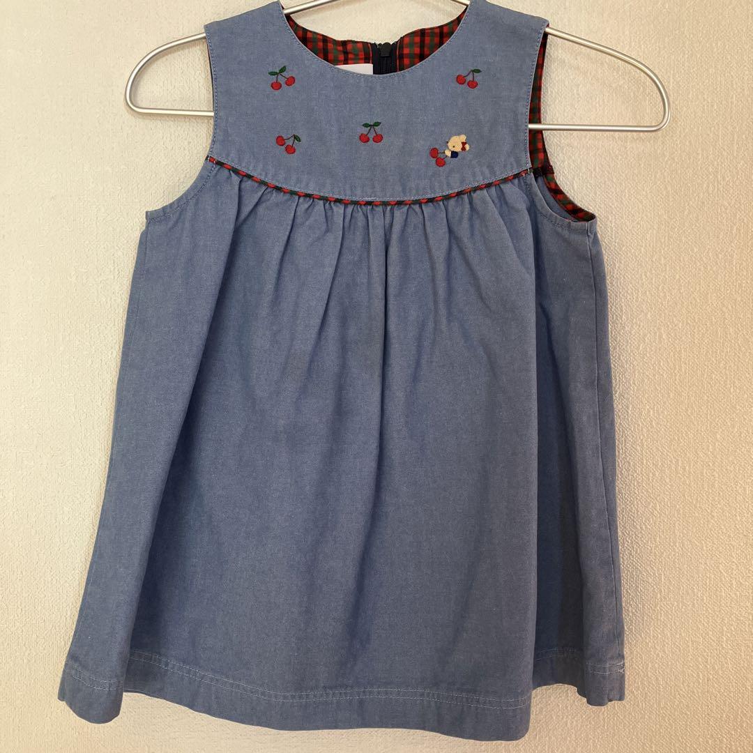 オンライン完売 15400円 シャンブレーチェリー刺繍 ワンピース 80