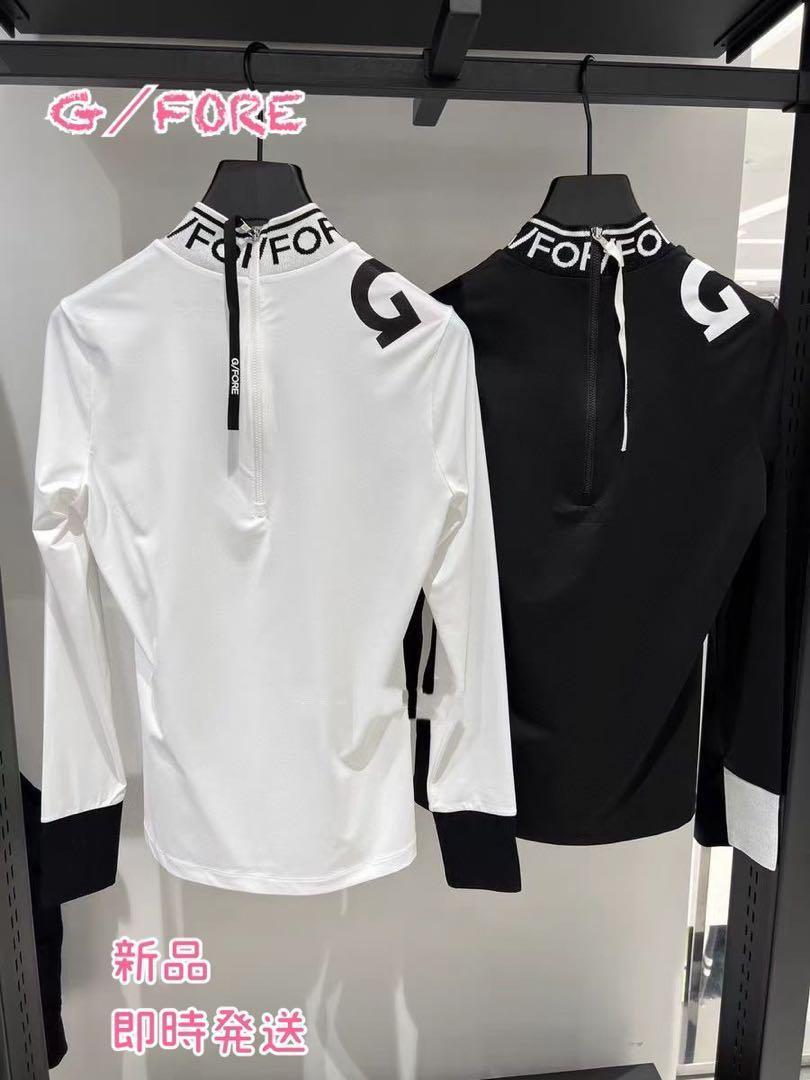 新品！ジーフォア　ゴルフ●速乾性　ハイネック背中リボン【黒／M】●長袖シャツ