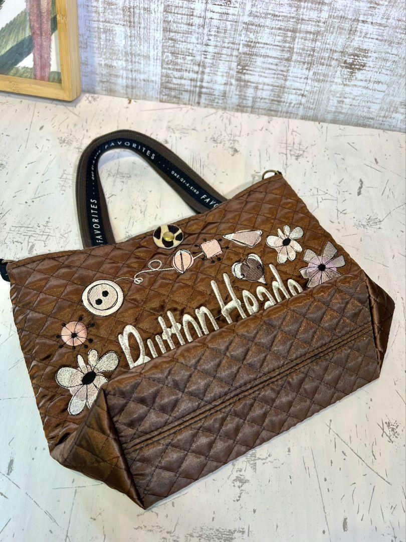 ロラライハリス♡ブラウンサテンキルト♡刺繍のちょこっとお出かけミニバッグ♡