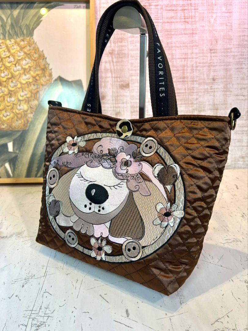 ロラライハリス♡ブラウンサテンキルト♡刺繍のちょこっとお出かけミニバッグ♡