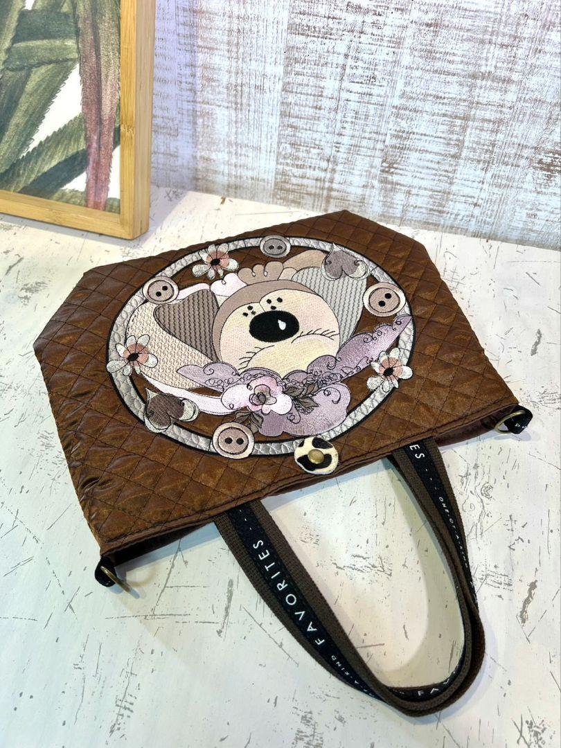 ロラライハリス♡ブラウンサテンキルト♡刺繍のちょこっとお出かけミニバッグ♡