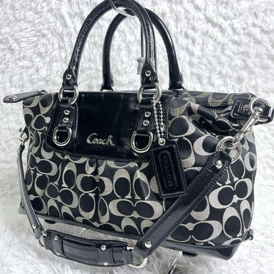 【美品】COACH シグネチャー ワン ショルダー ブラック ホーボー y2k COACHコーチ 2WAYワンショルダーバッグ シグネチャー ブラック