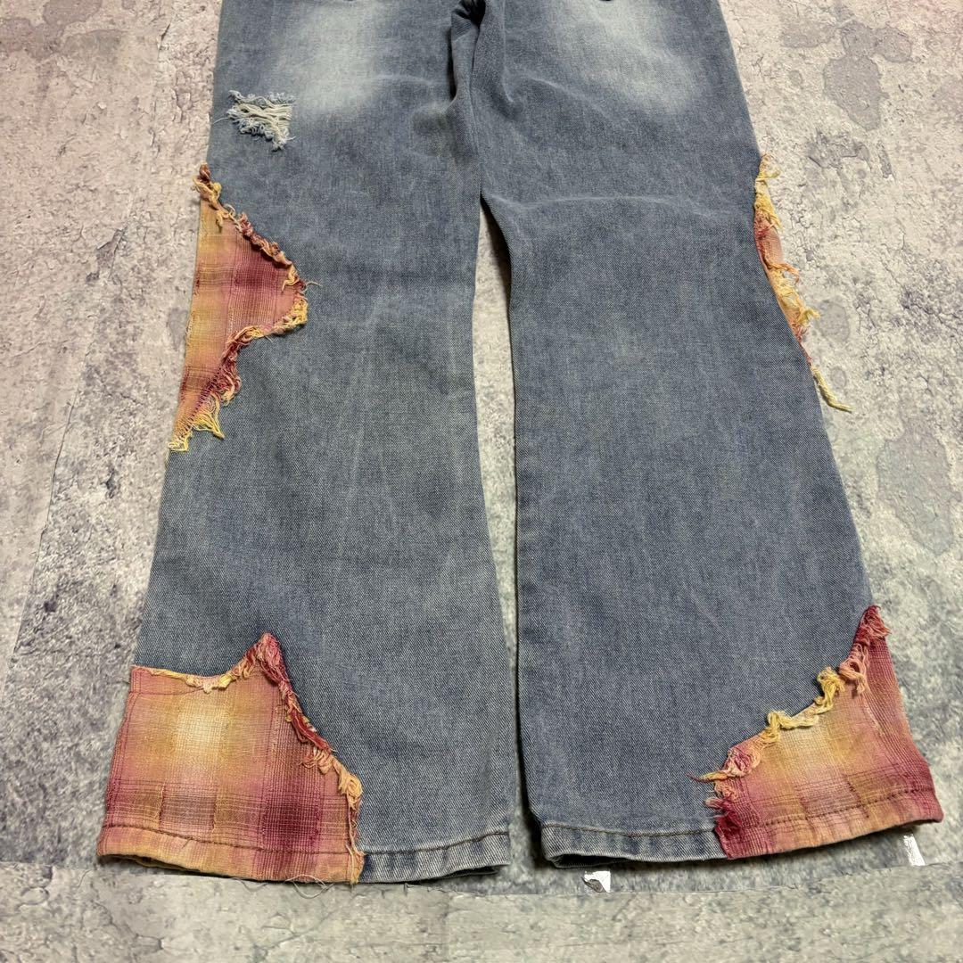 パンツ 00s archive wide flare denim patchwork