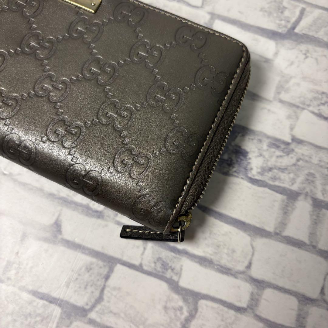 【美品✨】GUCCI グッチ シマ プレート ラウンドファスナー 長財布 GG