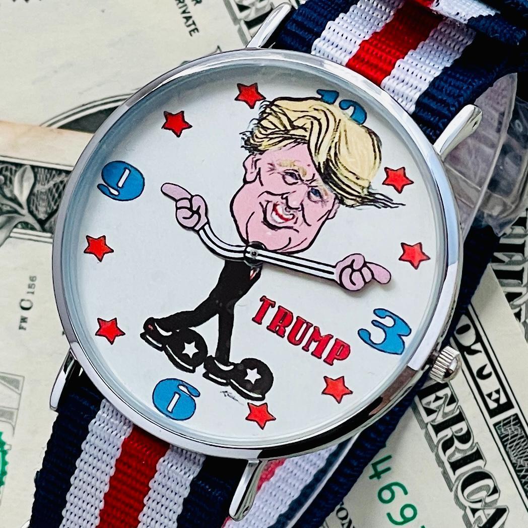 腕時計メンズ動作良好ドナルド・トランプ白文字盤クォーツ美品アメリカ大統領選挙