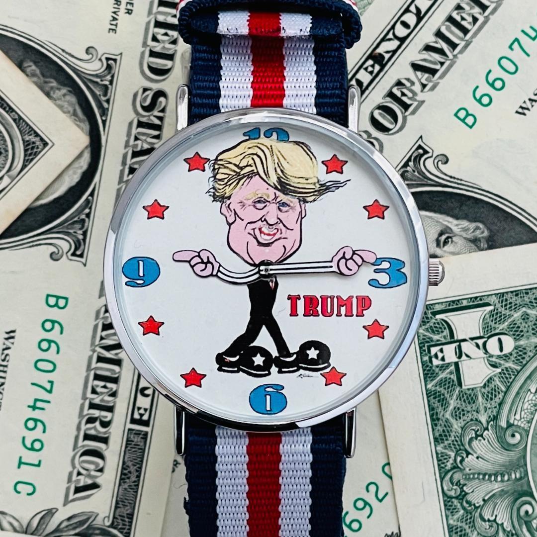 腕時計メンズ動作良好ドナルド・トランプ白文字盤クォーツ美品アメリカ大統領選挙