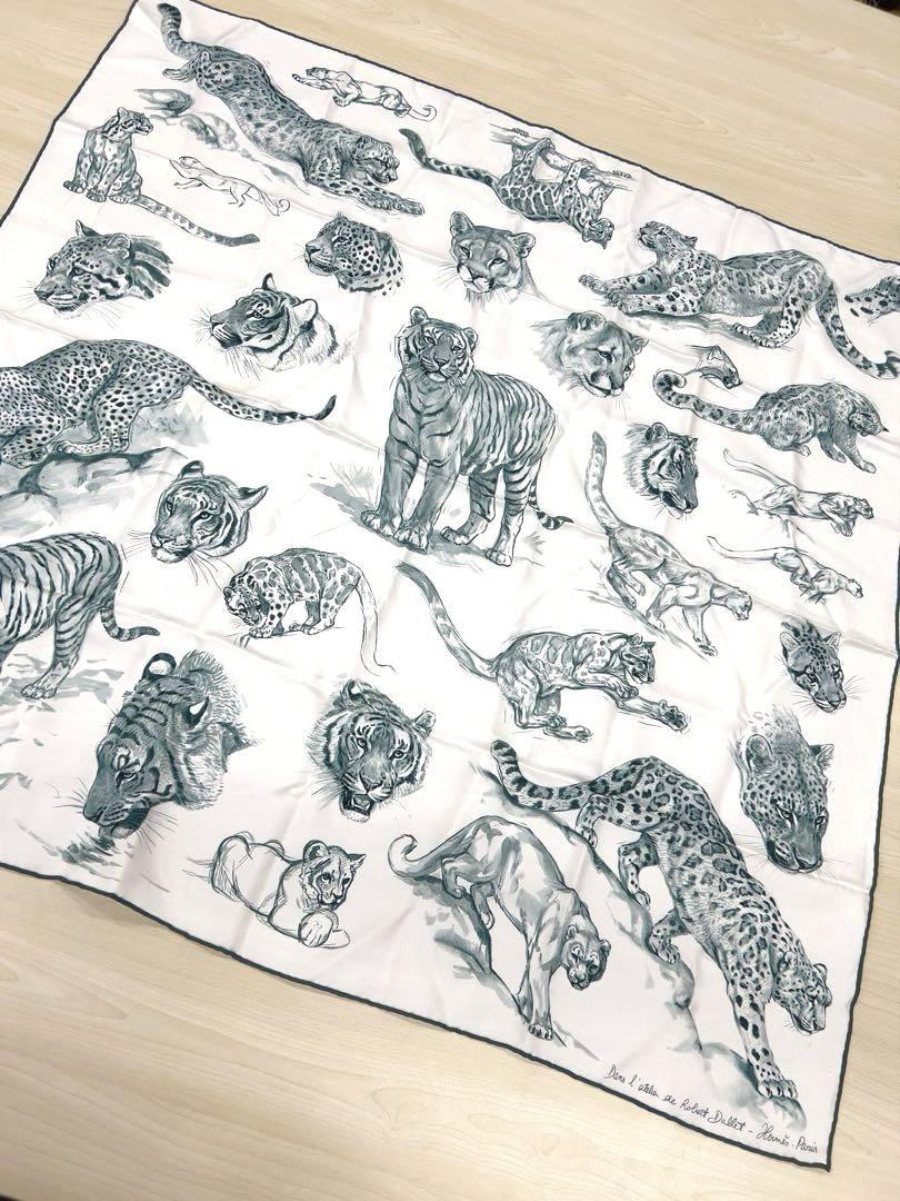 ☆HERMES スカーフ カレ90 ロベールダレのアトリエ 虎柄 豹柄 シルク
