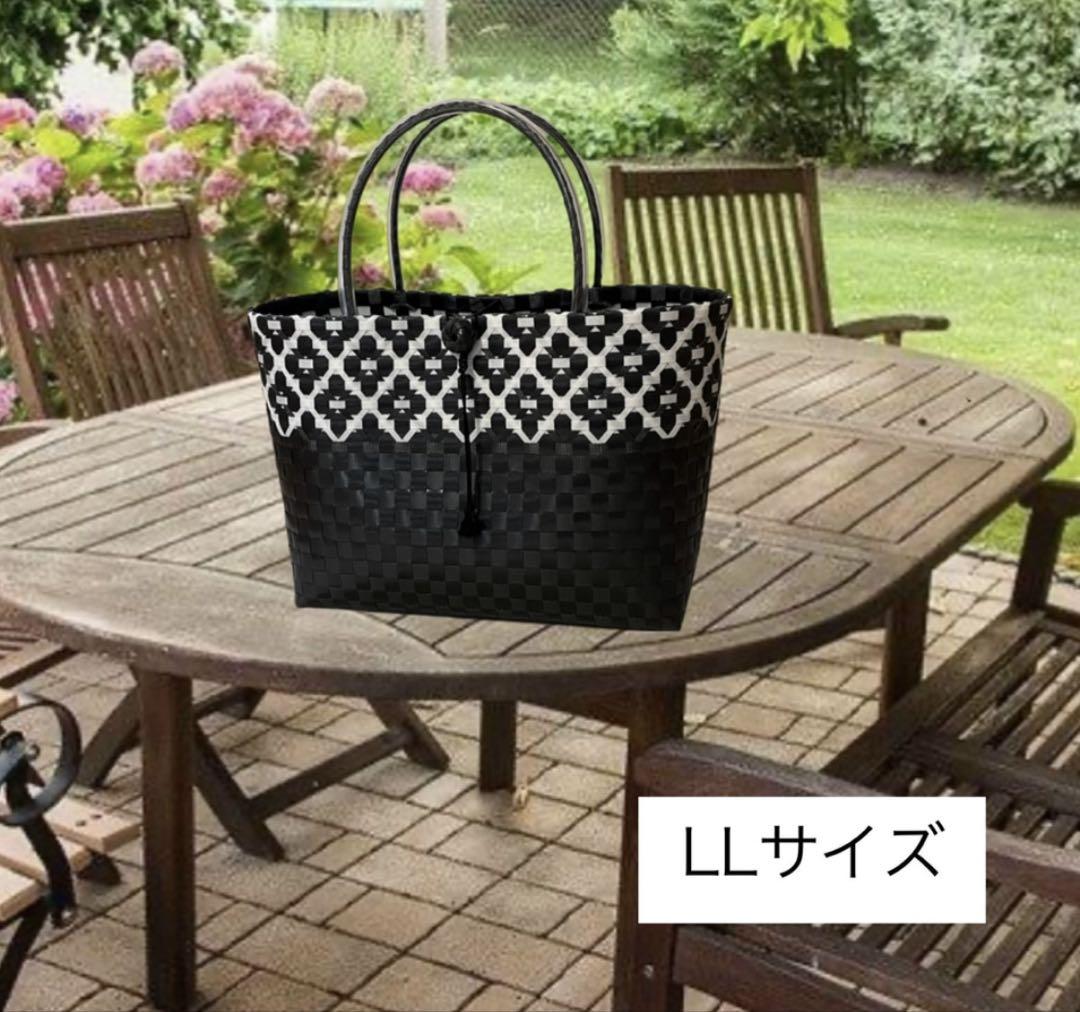 プラカゴ 黒xベージュ Lサイズ トート バスケット エコバッグ