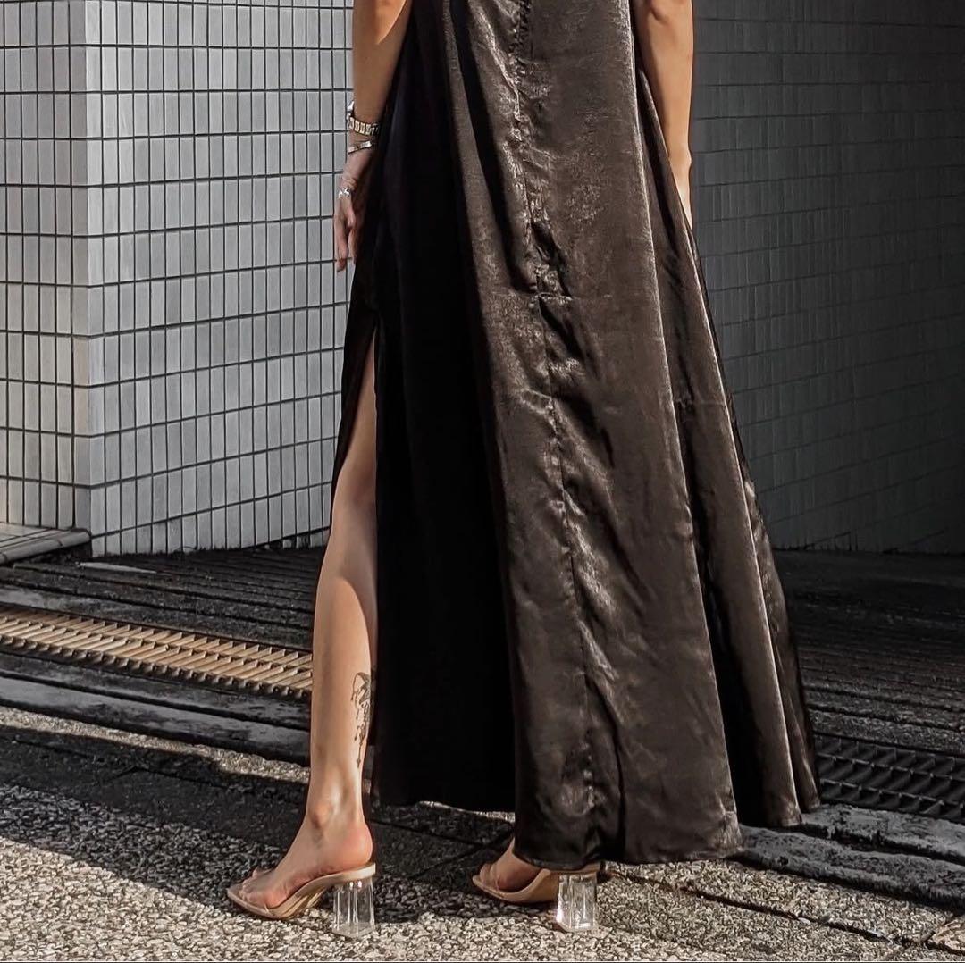 aclent ベルトサテンワンピース　belt satin one piece