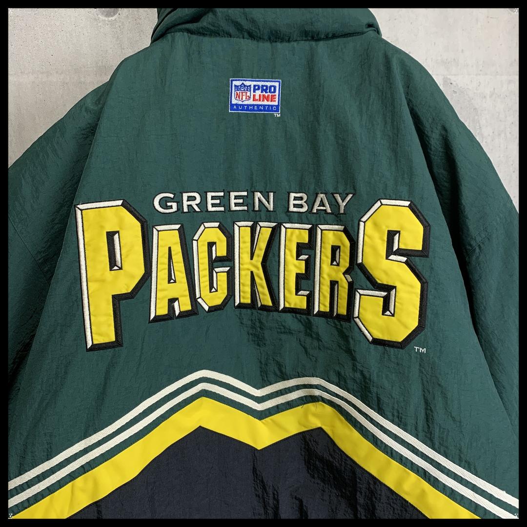 NFLパフジャケット刺繍緑グリーン×黒ブラックL~XL古着パッカーズ