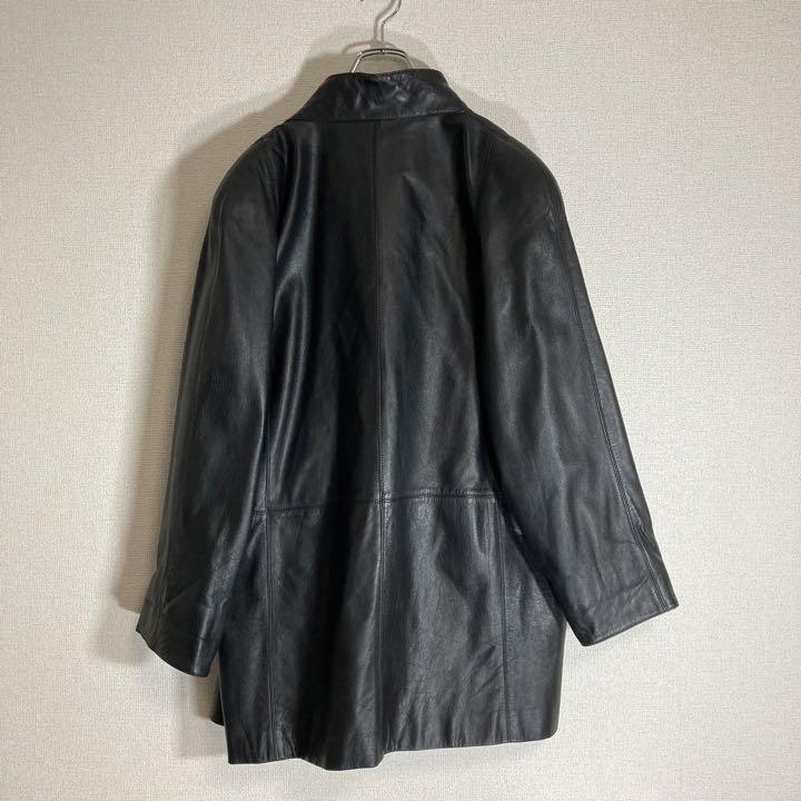レザージャケット 羊革コート 裏地総柄 古着 ブラック 90s
