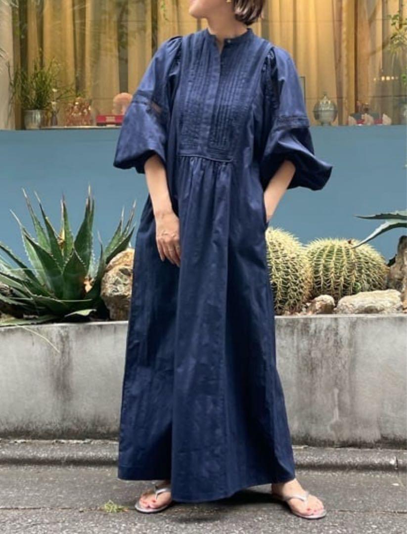 ヌキテパCotton Dobby Stripe Square LaceDress