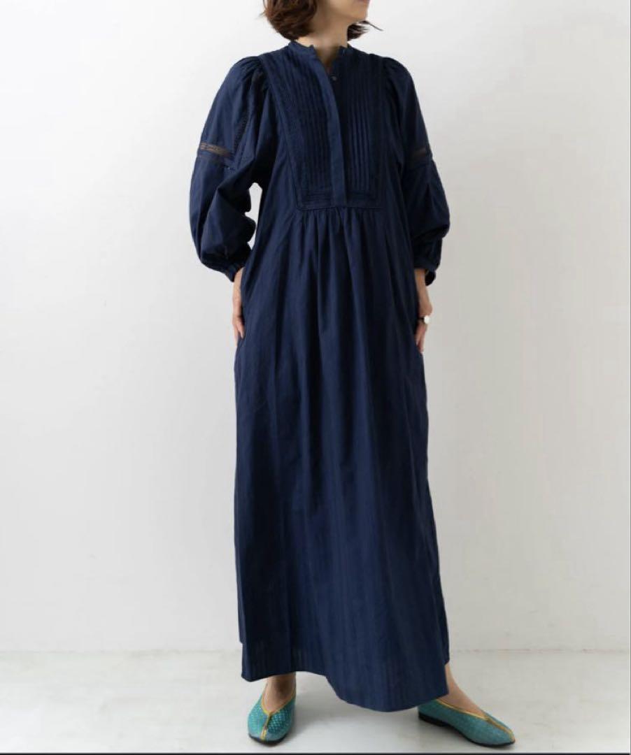 ヌキテパCotton Dobby Stripe Square LaceDress