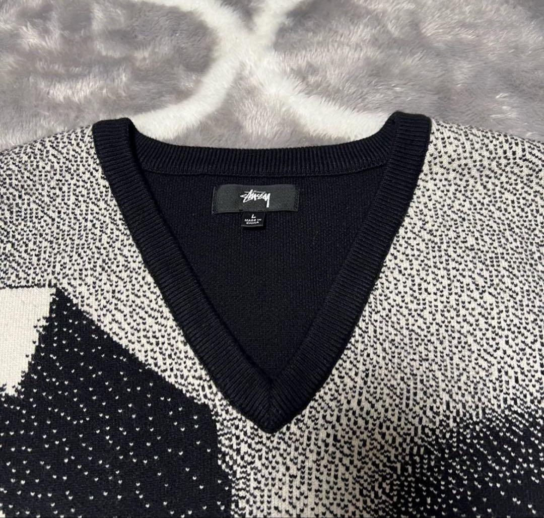 Stussy フォト ニットベスト M Photo vest 黒 ブラック