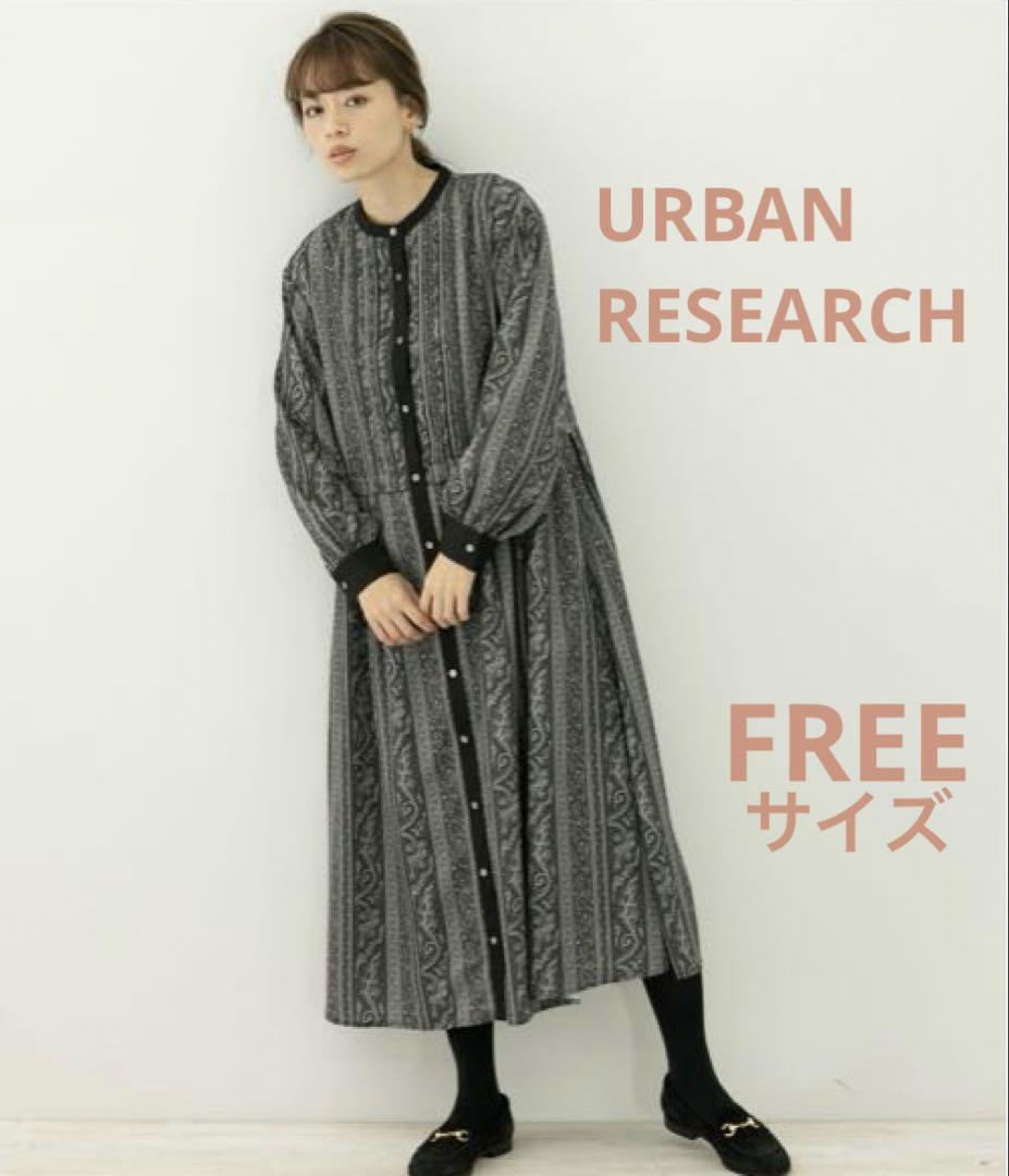 URBANRESEARCH ミュルーズプリントワンピースFREEブラック系