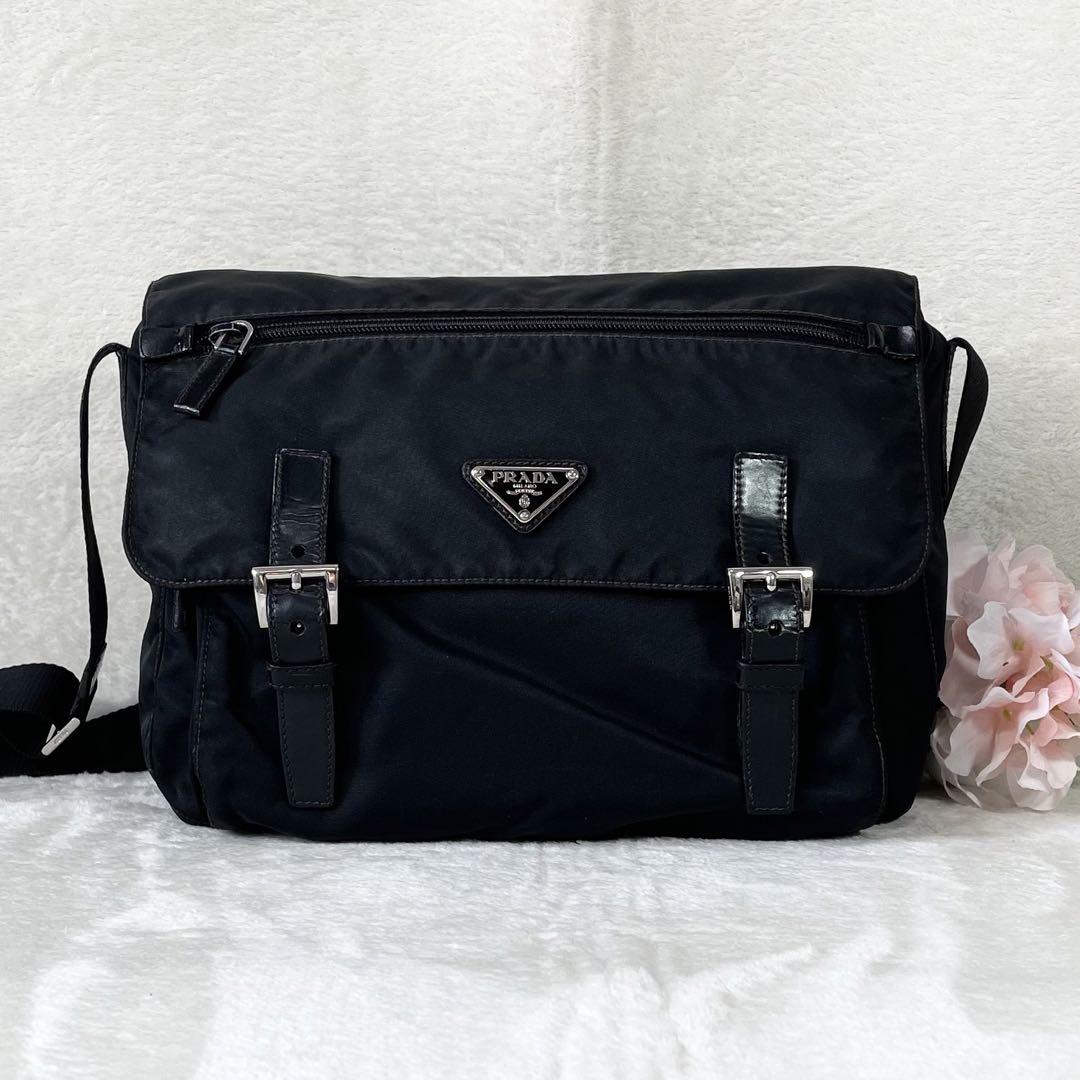 PRADA プラダ ショルダーバッグ ナイロン×レザー 黒