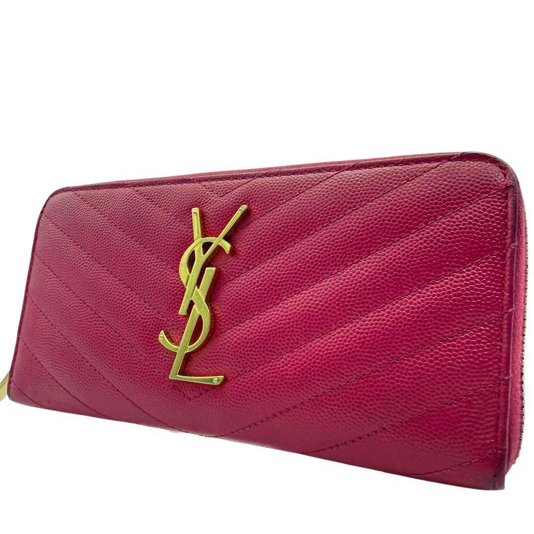 サンローランパリ キャビアスキン カサンドラ ラウンドファスナー 長