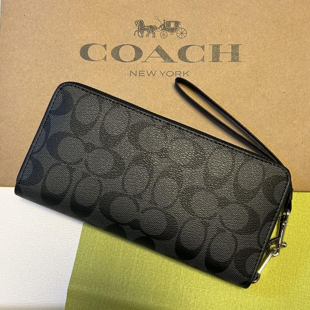 コーチ COACH ブラック 長財布 ストラップ付き