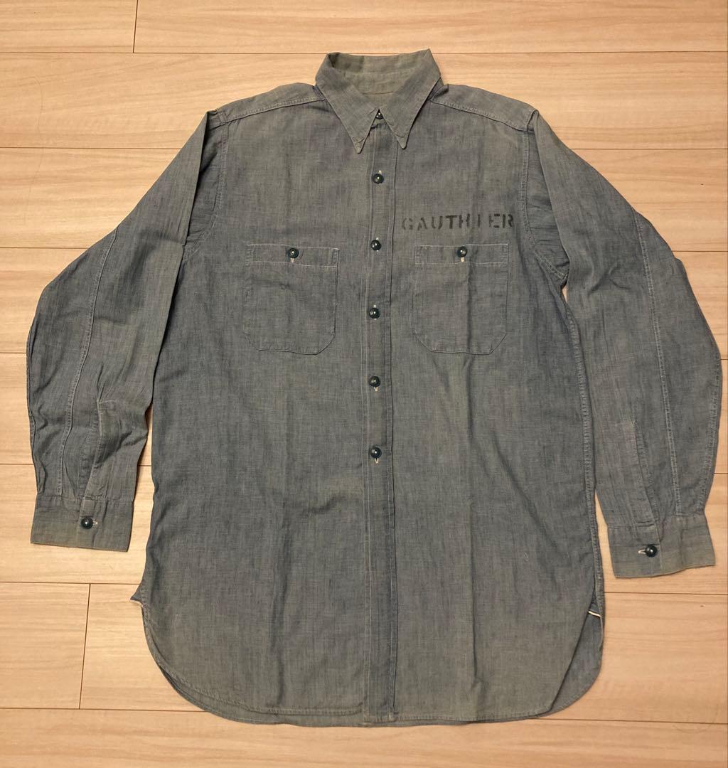 40s USNAVY シャンブレーシャツ ステンシル 実物L・MILITARY SURPLUS