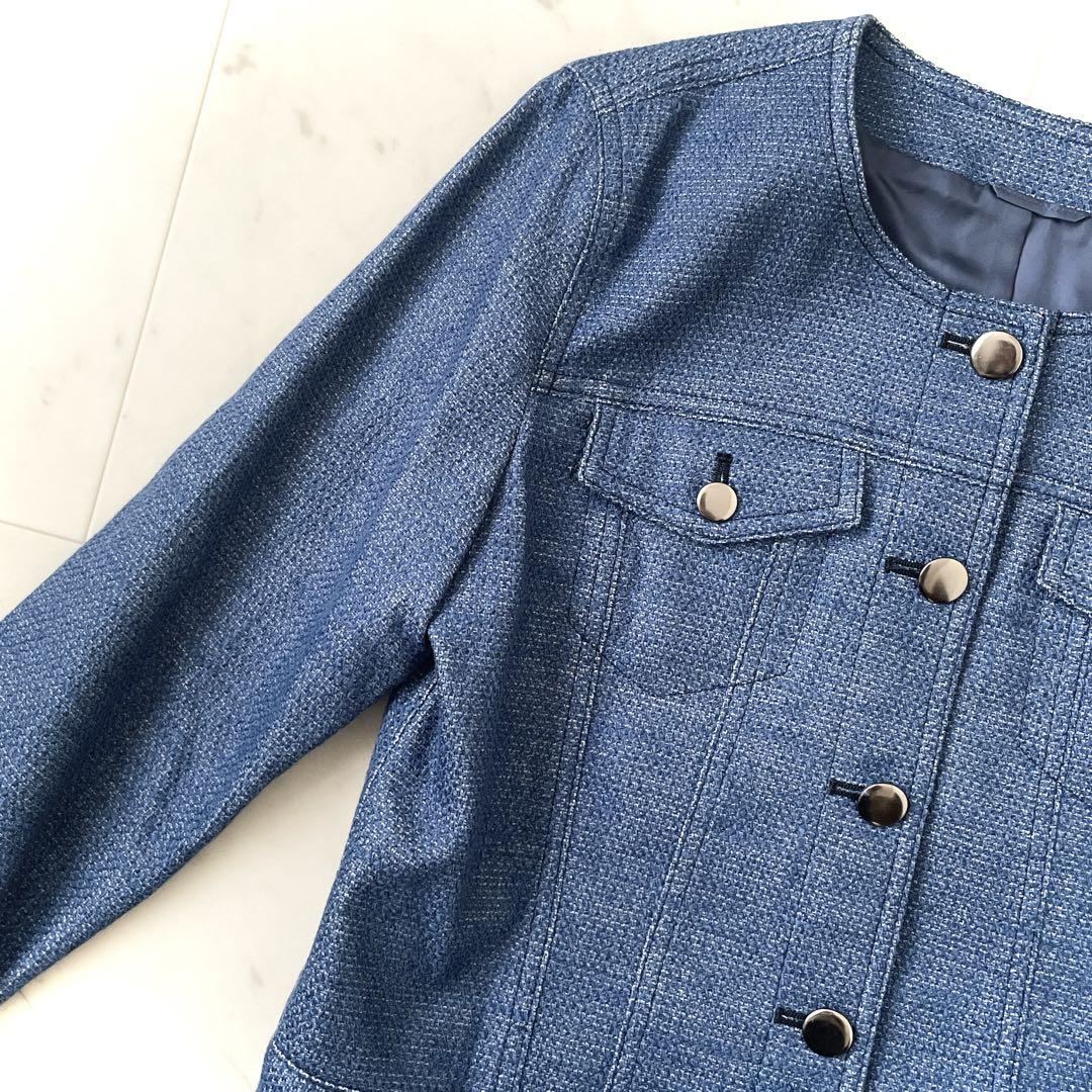 美品 アナイ デニム風 ノーカラー ジャケット ブルゾン ブルー