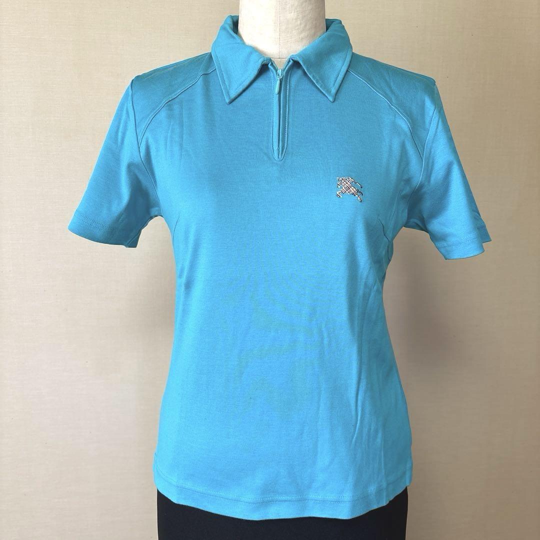 新品　バーバリーBURBERRYGOLFターコイズブルージップアップ ポロシャツ