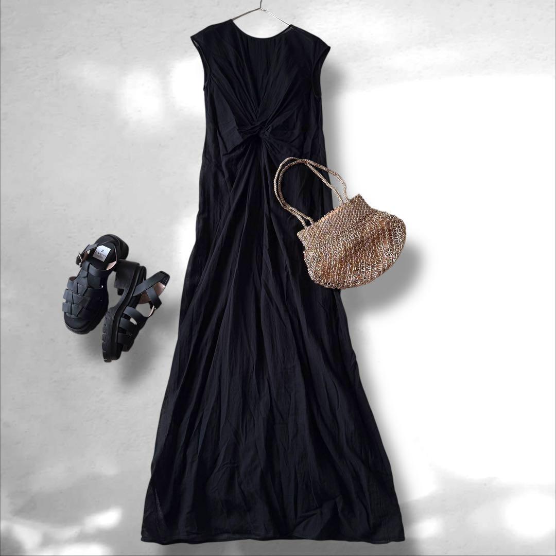 Theory サマーコットン フロント デザイン マキシ丈ワンピース ブラック Theory サマーコットン フロント デザイン マキシ丈ワンピース ブラック