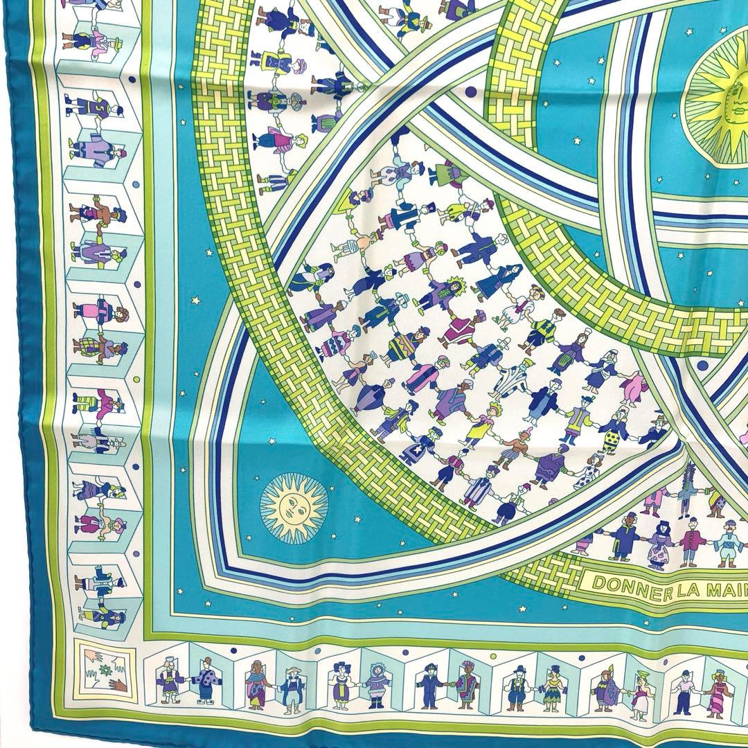 大人気☆エルメス☆スカーフ☆カレ90☆DONNER LA MAIN☆シルク☆青系