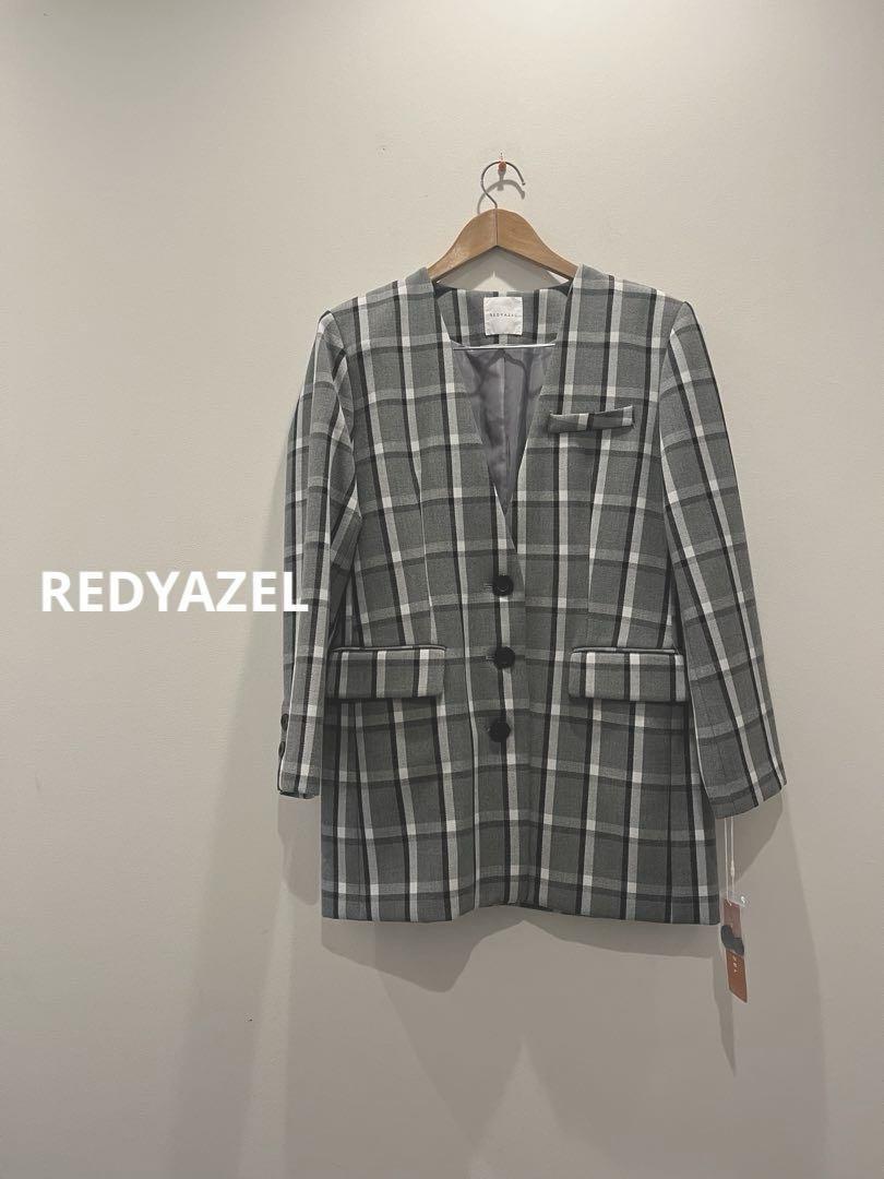 新品タグ付き REDYAZEL チェックノーカラージャケットテーラードジャケット