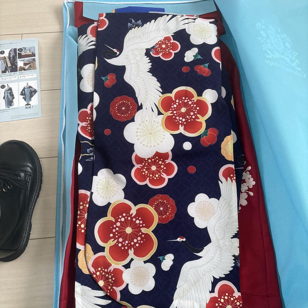 袴ブーツ着物110cm 卒園式キャサリンコテージ鶴花紺赤セット