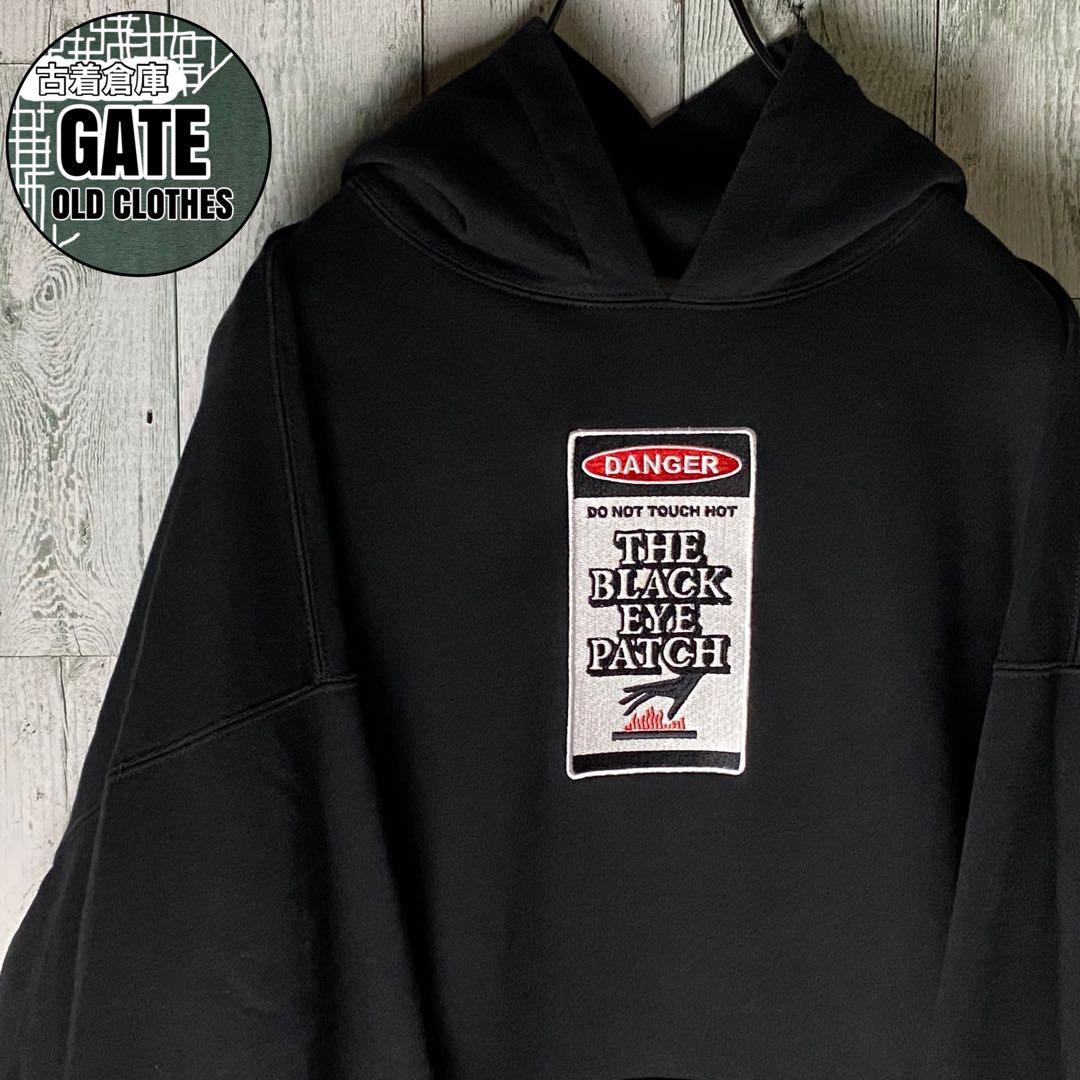 【※希少】ブラックアイパッチ★センター刺繍ロゴ スウェットパーカー XL 黒