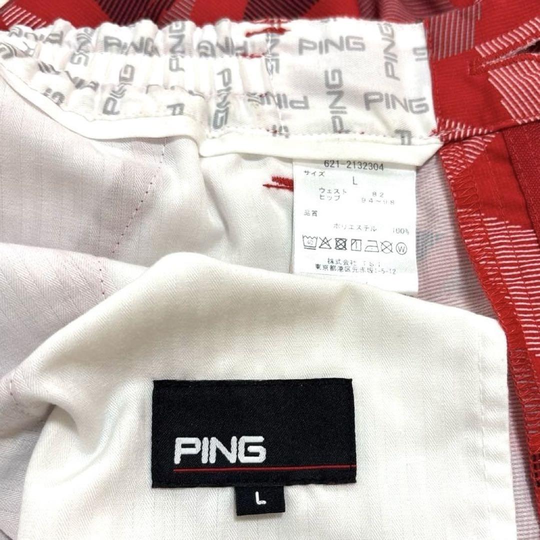 PING ピン　L ハーフパンツ　ショートパンツ　ゴルフ　レッド　総柄　メンズ PING ピン L ハーフパンツ ショートパンツ ゴルフ レッド 総柄