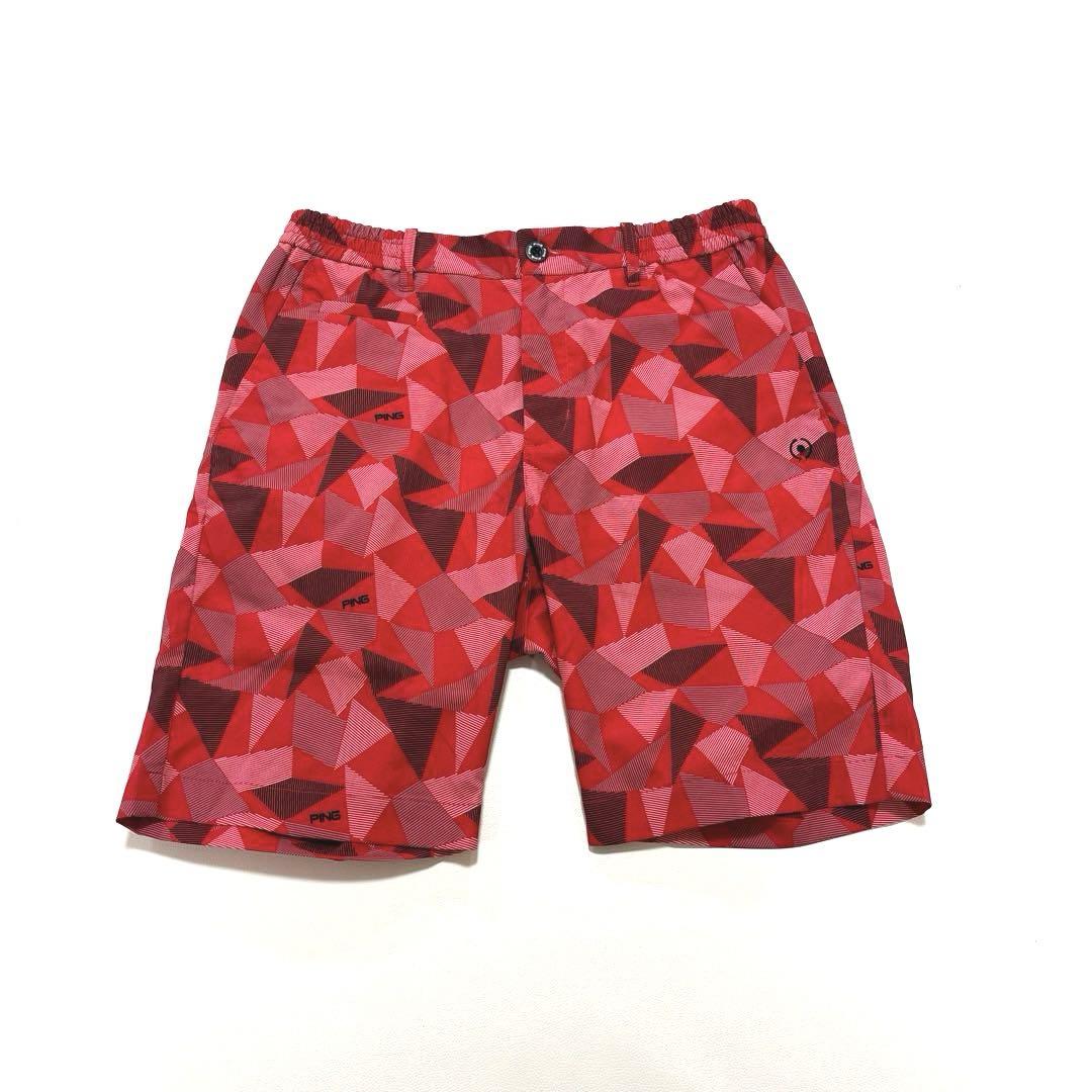 PING ピン　L ハーフパンツ　ショートパンツ　ゴルフ　レッド　総柄　メンズ PING ピン L ハーフパンツ ショートパンツ ゴルフ レッド 総柄