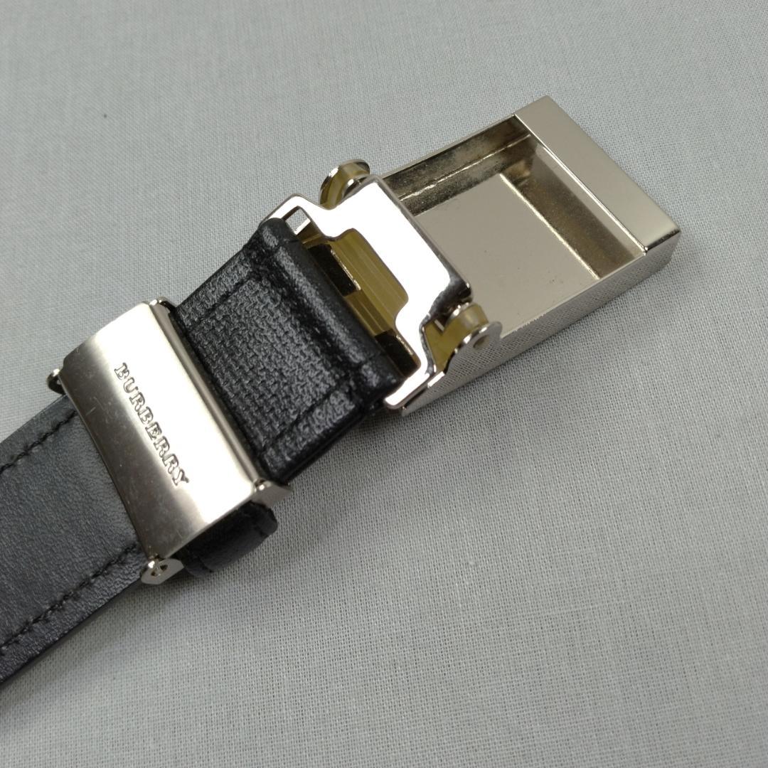 美品★バーバリー メンズベルト 型押しリアルレザー 本革 黒 フリー