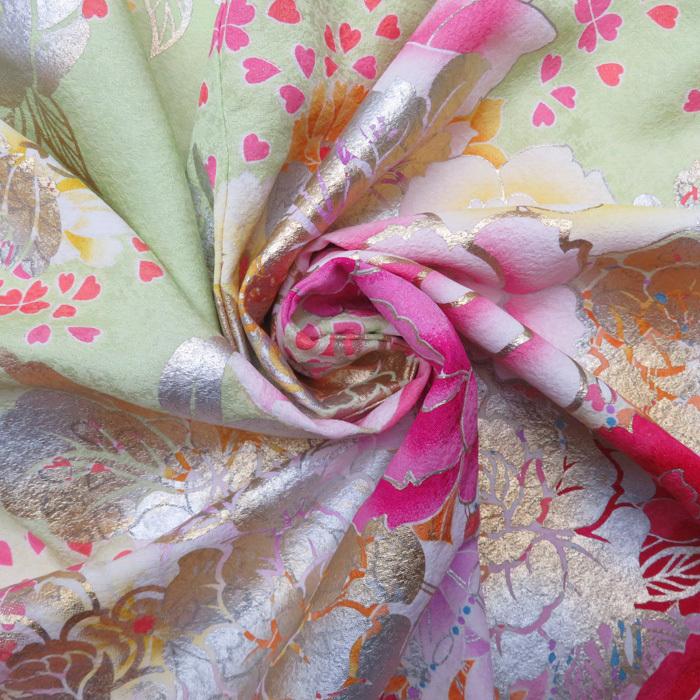 爆買い大得価 振袖 正絹 花模様 金駒刺繍 成人式 トール 銀通し A549-5 L 中古 6ROHz-m53430785450 高品質SALE