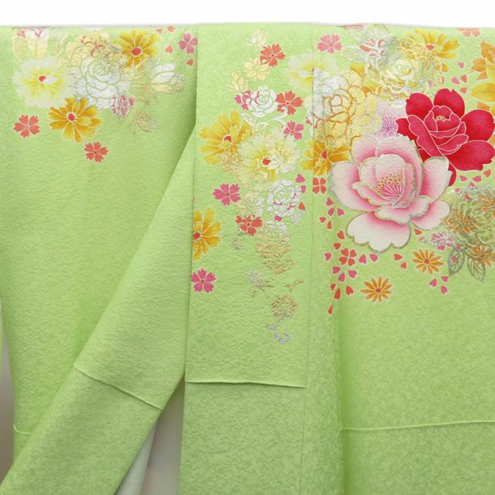 爆買い大得価 振袖 正絹 花模様 金駒刺繍 成人式 トール 銀通し A549-5 L 中古 6ROHz-m53430785450 高品質SALE