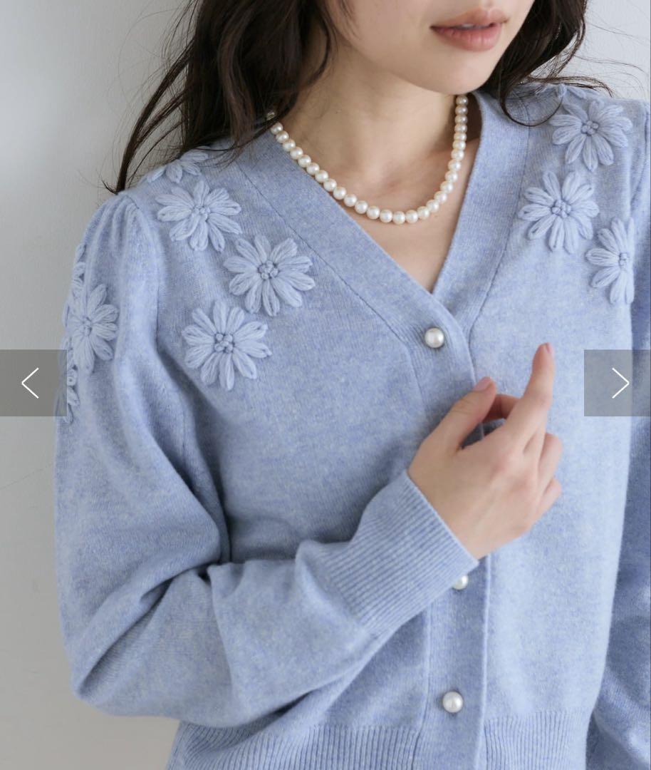 ラブティックボンボン お花刺繍クロップドカーディガン