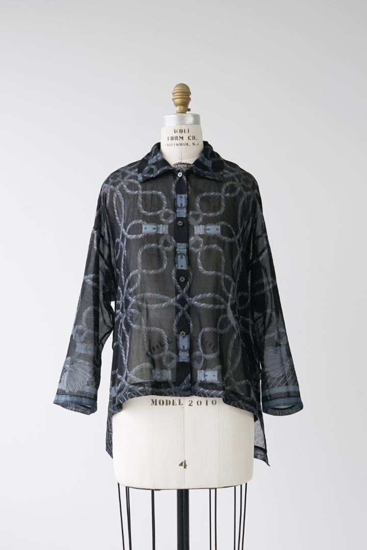 HERMES エルメス シースルー 総柄 シャツ