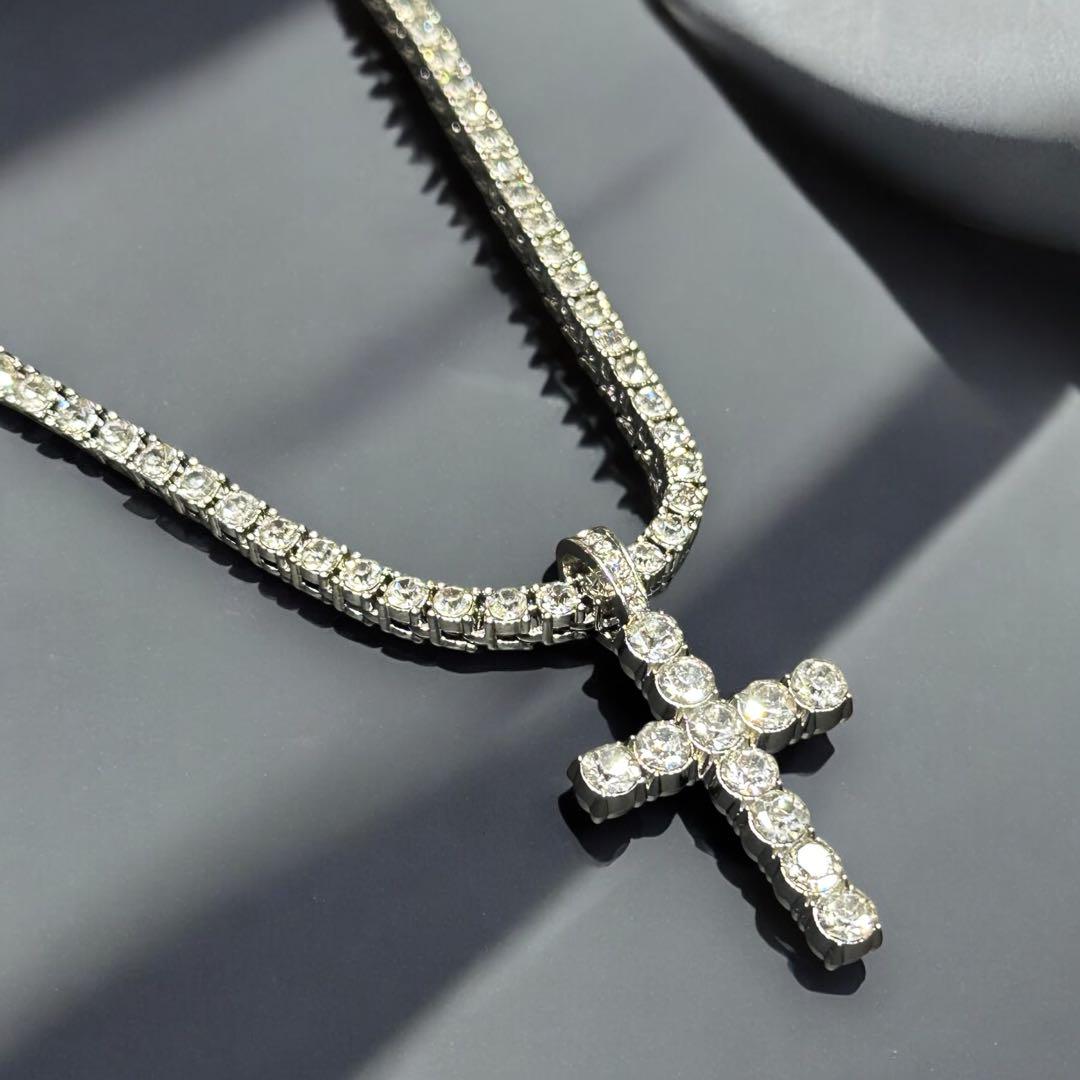 シルバー テニスネックレス 幅4mm 45cm-50cm AHNL-D001-CROSS