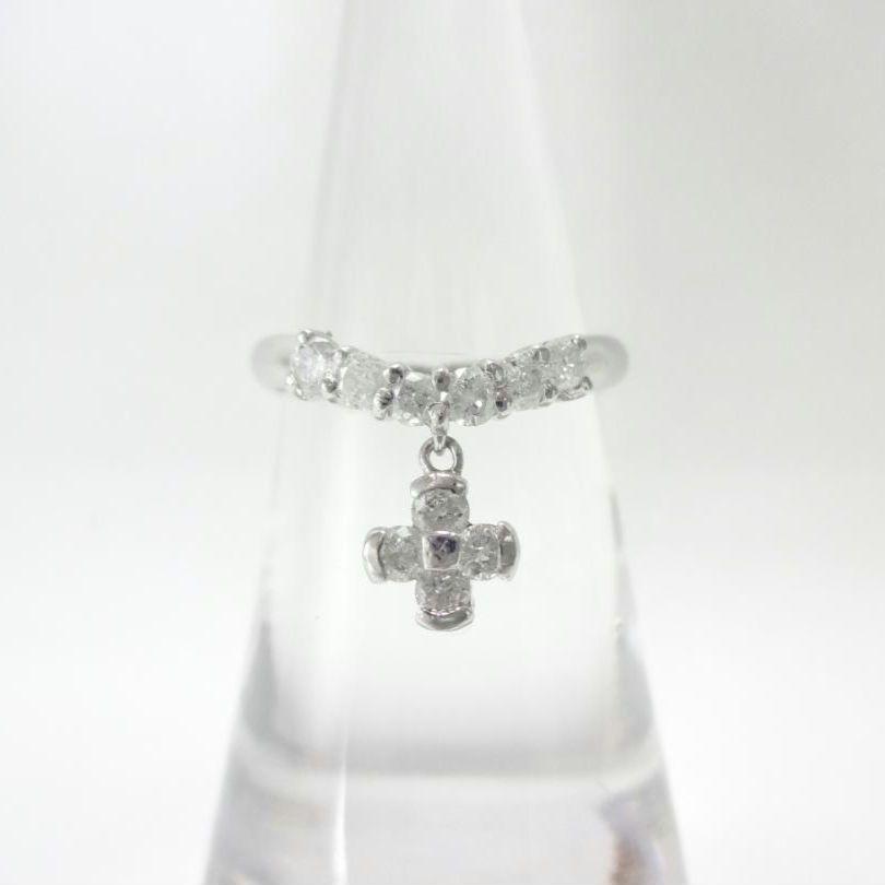 【美品】0.50ct　ダイヤモンド　カーブエタニティ　クロス　リング　プラチナ