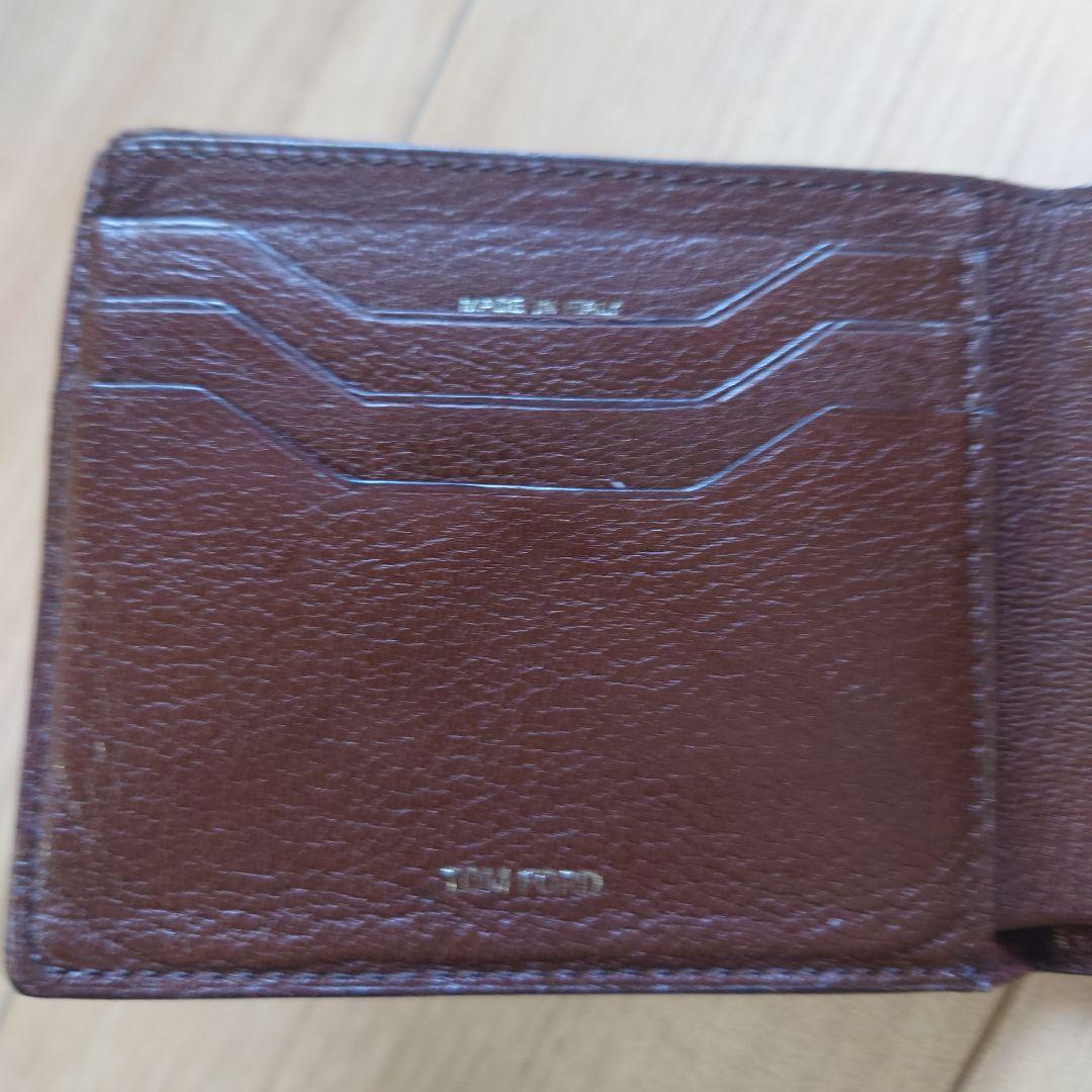 TOM FORD ブラウンレザー 二つ折りカードケース