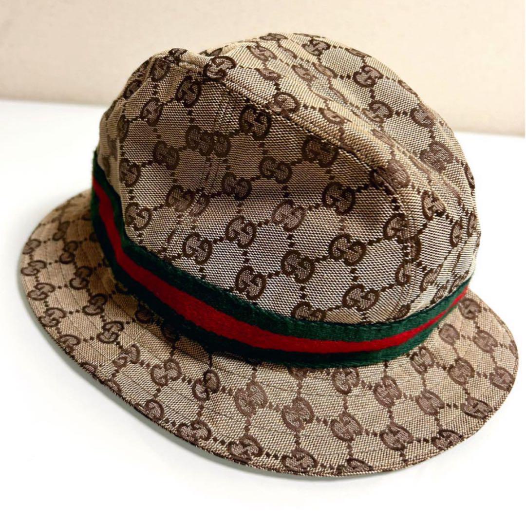 【GUCCI】グッチ　バケットハット　帽子　GGキャンバス　シェリーライン　L